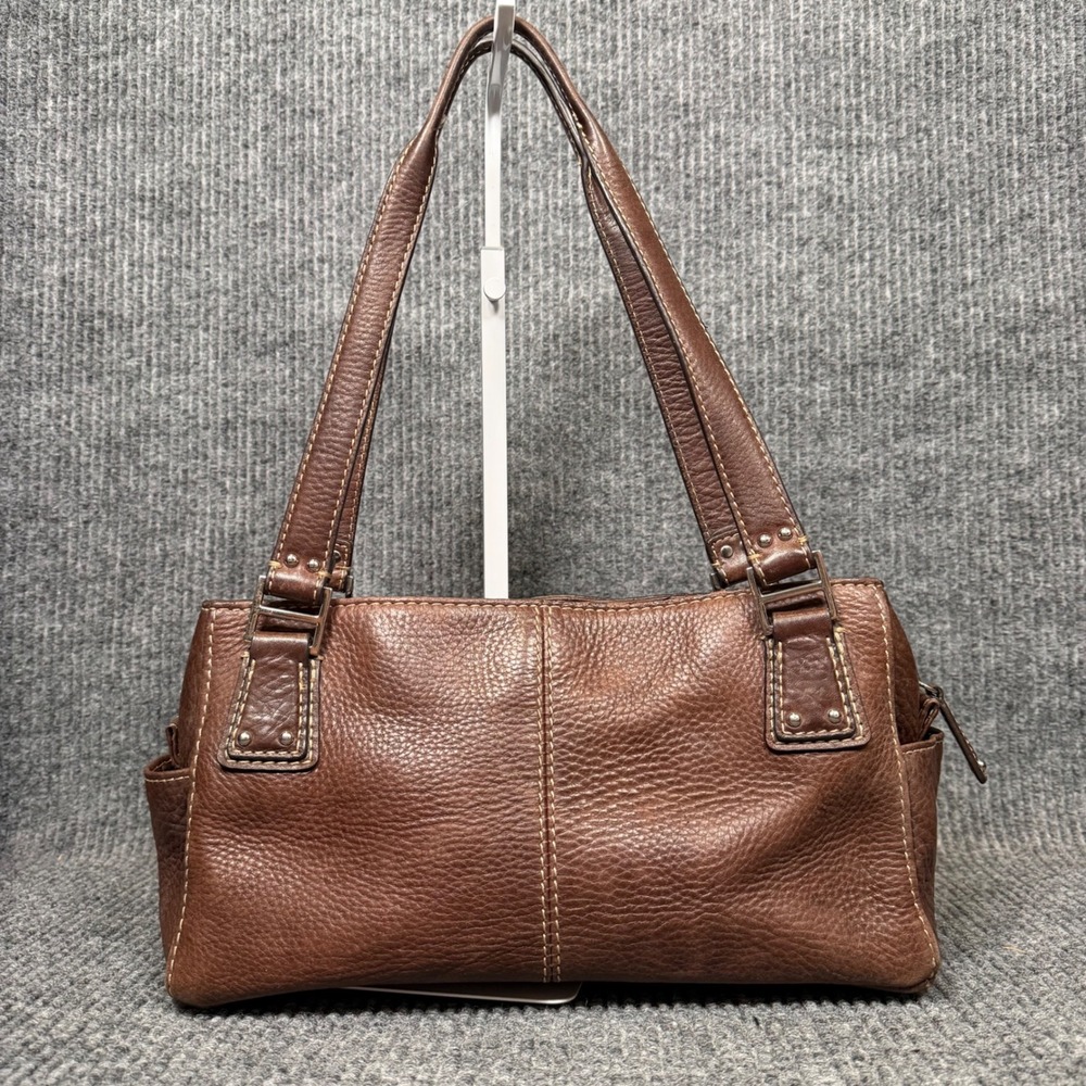 Vtg Y2K Fossil Satchel Bag Brown Pebbled Leather Top Handle Purse Key Charm EUC - Picture 3 of 15